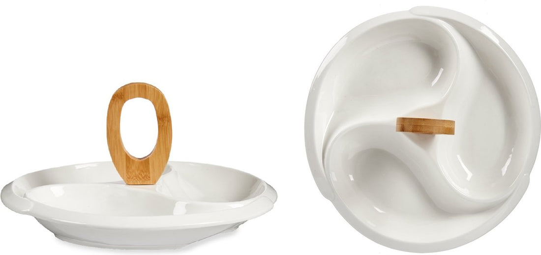 Plat de service/plateau en céramique/bambou pour fruits secs/amuse-bouches/snacks/chips de 27 cm de diamètre