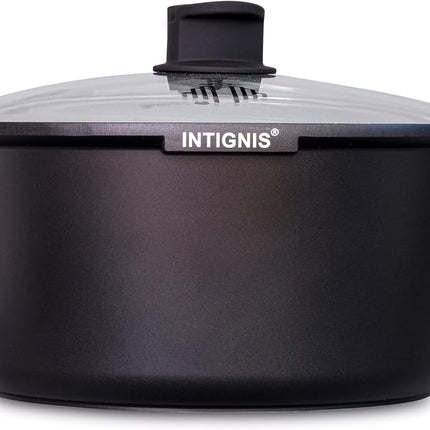 INTIGNIS® Braadpan met Deksel – 28 cm – GREBLON Keramische Antiaanbaklaag – Geschikt voor Inductie, Gas & Elektrisch – Inclusief Glasdeksel