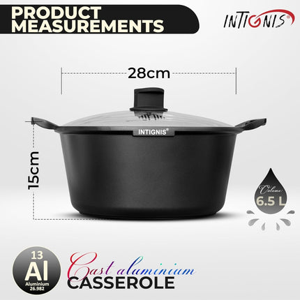 INTIGNIS® Braadpan met Deksel – 28 cm – GREBLON Keramische Antiaanbaklaag – Geschikt voor Inductie, Gas & Elektrisch – Inclusief Glasdeksel