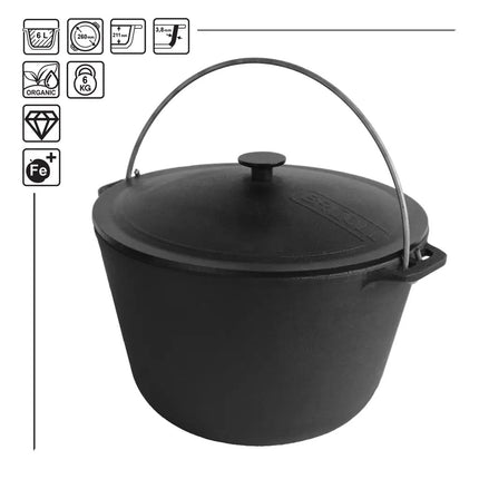 Brizoll KT06-1 Gietijzeren Ketel met Deksel 6L - Ideaal voor Koken op Open Vuur, Camping en Picknicks
