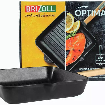 BRIZOLL Gietijzeren Grillpan Vierkant met Afneembare Handgreep - Alle warmtebronnen
