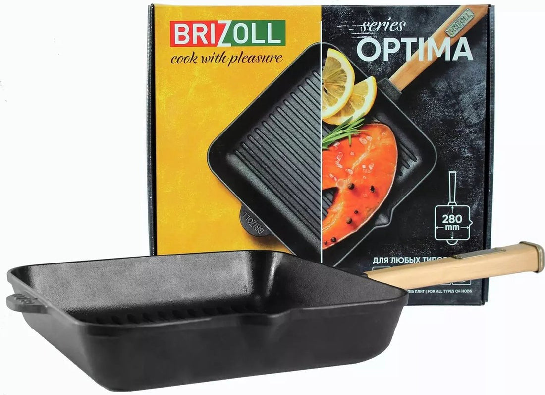 BRIZOLL Poêle-gril carrée en fonte avec manche amovible - Toutes sources de chaleur