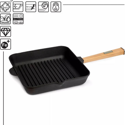 BRIZOLL Gietijzeren Grillpan Vierkant met Afneembare Handgreep - Alle warmtebronnen