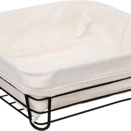 Broodmand Bistro - metaal/stof - vierkant - zwart/creme wit - 25 x 10 cm