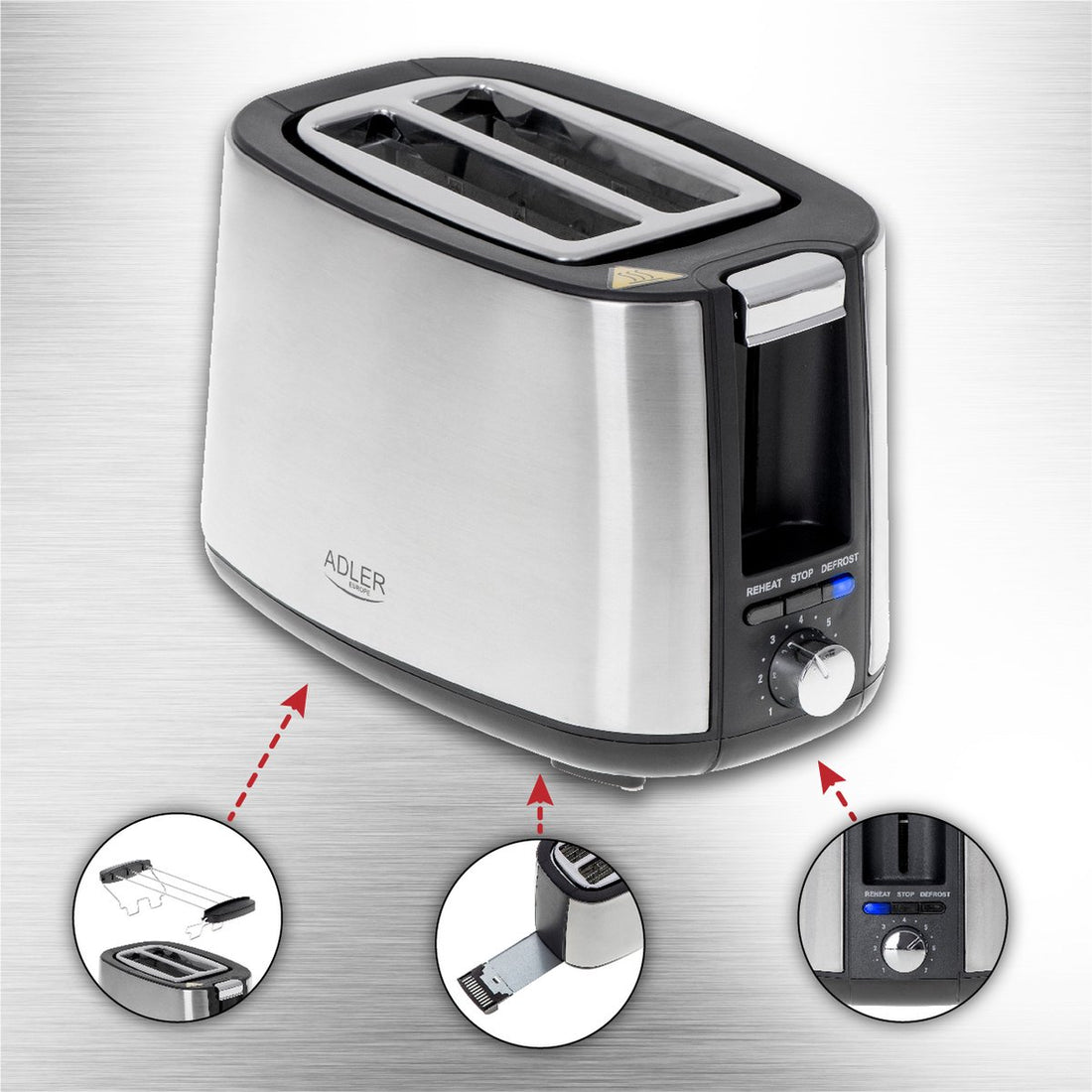 Grille-pain - 900W - Acier inoxydable