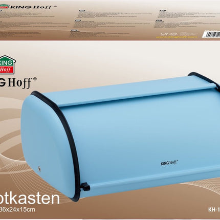 Kinghoff  - Broodtrommel - RVS - Licht blauw - Retro - 36x24x15 cm