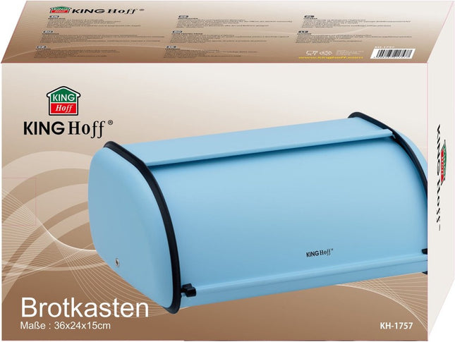 Kinghoff  - Broodtrommel - RVS - Licht blauw - Retro - 36x24x15 cm