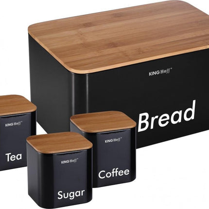 Broodtrommel set - zwart - rvs met hout - 35x21x25 cm