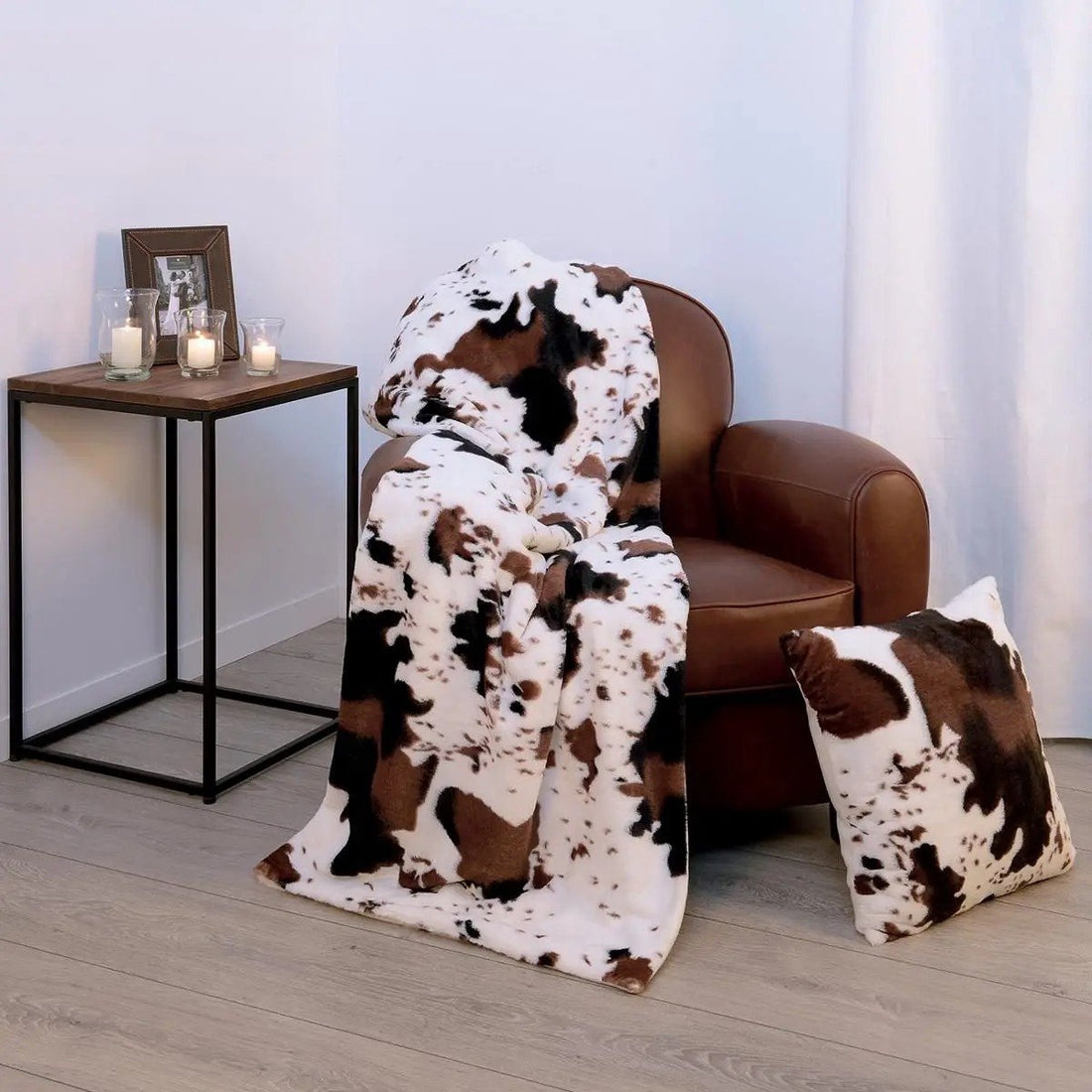 Atmosphera fleece plaid met koeienprint – wit/bruin fleecedeken, 130 x 160 cm – foto 2