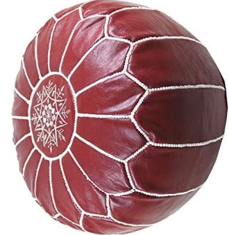 Leren Poef - Handgemaakt en hoge kwaliteit - Burgundy