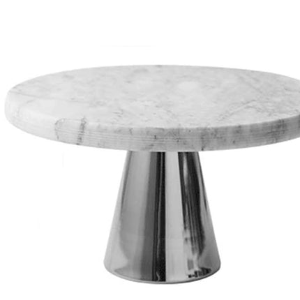 Marmeren plateau op voet wit/zilver