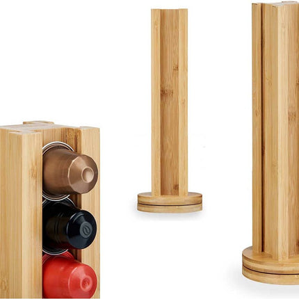 Koffie cup/capsule houder/dispenser - bamboe hout - voor 20 cups - D11 x H30 cm - Geschikt voor Dulce Custo cups