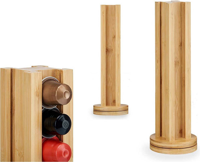 Koffie cup/capsule houder/dispenser - bamboe hout - voor 20 cups - D11 x H30 cm - Geschikt voor Dulce Custo cups