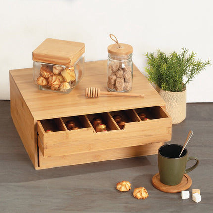 Capsulehouder Bamboe- 2 Lades - Theedoos - Opbergbox