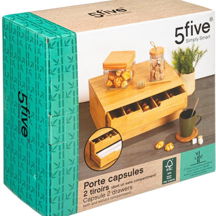 Capsulehouder Bamboe- 2 Lades - Theedoos - Opbergbox