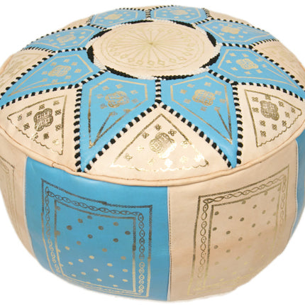 Poef  wit/turquoise