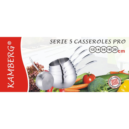 Set Met 5 Steelpotten 12/14/16/18/20 Cm Hoogwaardig Roestvrij Staal