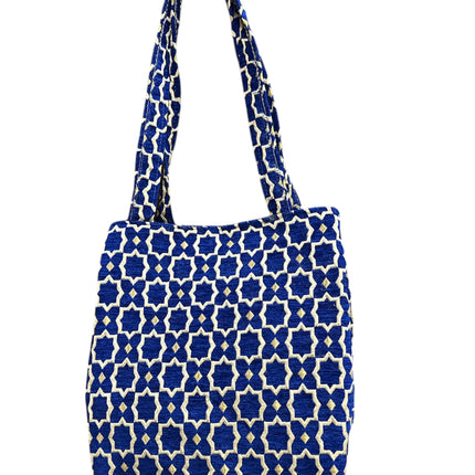 Marokkaanse Handgemaakte Fluwelen Medium Shopper met Gouden Accenten - Tote Bag - Grijs