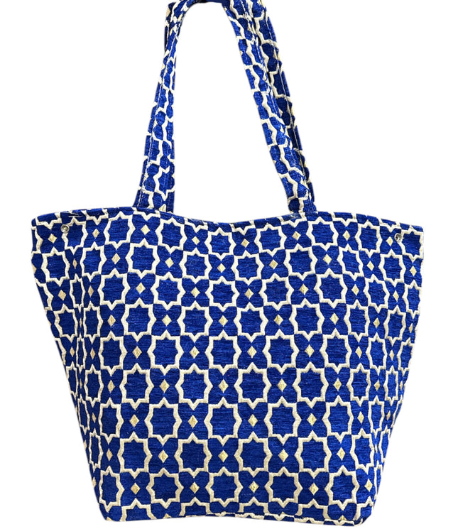 Marokkaanse Handgemaakte Fluwelen XL Shopper met Gouden Accenten - Tote Bag