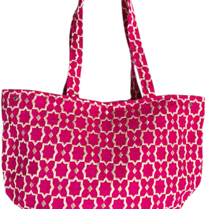Marokkaanse Handgemaakte Fluwelen Medium Shopper met Gouden Accenten - Tote Bag - Grijs