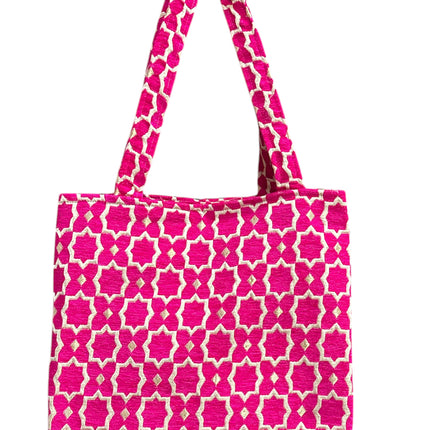 Marokkaanse Handgemaakte Fluwelen Medium Shopper met Gouden Accenten - Tote Bag - Grijs