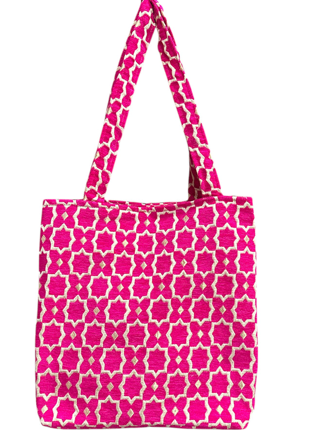 Marokkaanse Handgemaakte Fluwelen Medium Shopper met Gouden Accenten - Tote Bag - Grijs