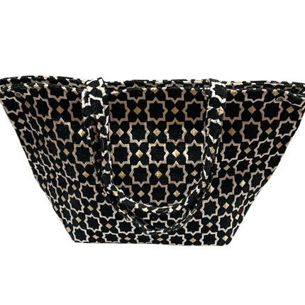 Marokkaanse Handgemaakte Fluwelen Shopper met Gouden Accenten - Tote Bag -zwart