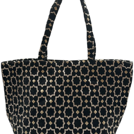 Marokkaanse Handgemaakte Fluwelen Shopper met Gouden Accenten - Tote Bag -zwart