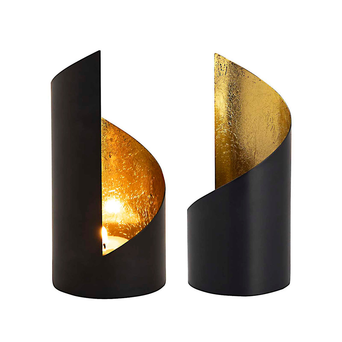 Cylindrical Oriental metal tealight holder set Gold - 2 pieces