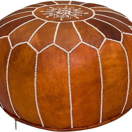 Marokkaanse lederen poef cognac bruin - handmade
