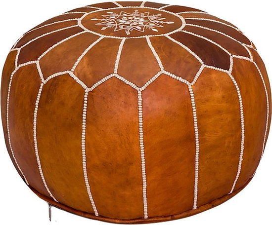 Marokkaanse lederen poef cognac bruin - handmade