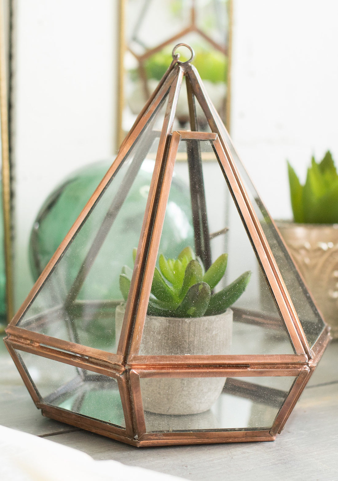 Geometric planter / lantern - copper finish