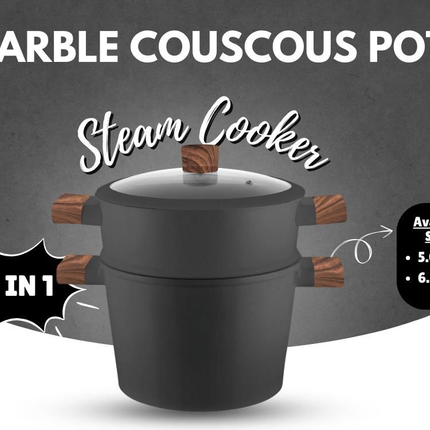 Stoompan 3-in-1 - 6,5L Couscous Pan - Inductie & Alle Warmtebronnen - Cast Aluminium - Rijst- & Groentestomer - Met Vergiet & Glasdeksel - Vaatwasmachinebestendig