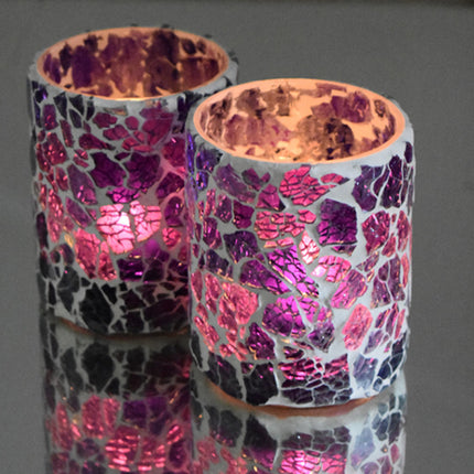 Oosterse mozaïek crackled glass waxinehouder - paars