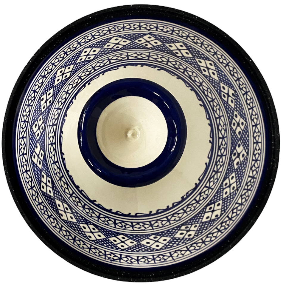 Cuilina tajine Fes Ø 30 cm voor inductie – handbeschilderd deksel, wit/blauw – foto 3