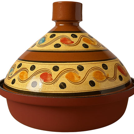 Tajine 30 cm – Handgemaakt Aardewerk & Aluminium – Traditioneel Marokkaans – Rood/Bont