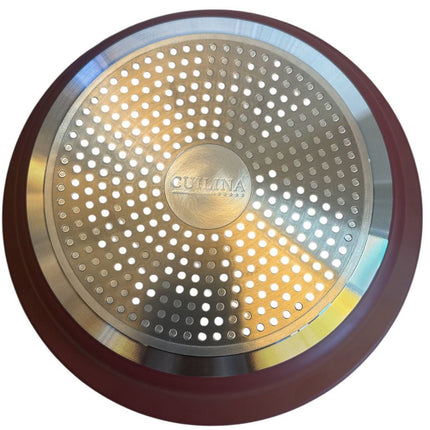 Tajine 30 cm – Marokkaans Handgeschilderd – Aardewerk & Aluminium – Donkerrood – Multikleur Motief