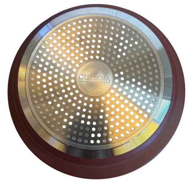 Tajine 30 cm – Marokkaans Handgeschilderd – Aardewerk & Aluminium – Donkerrood – Multikleur Motief