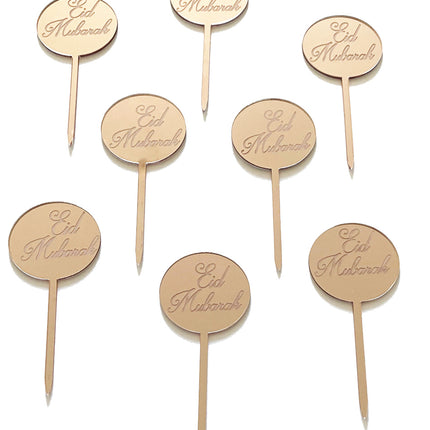 Eid mubarak Cupcake prikkers toppers cirkel rosegold 8 stuks
