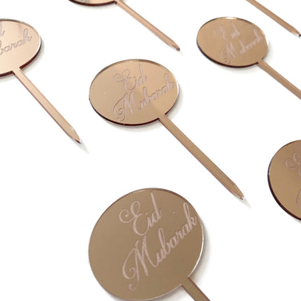 Eid mubarak Cupcake prikkers toppers cirkel rosegold 8 stuks
