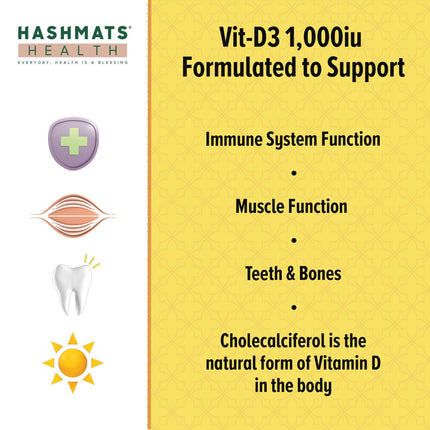 Halal Certified Vitamin D 1000iu - Vit-D3 by HASHMATS®