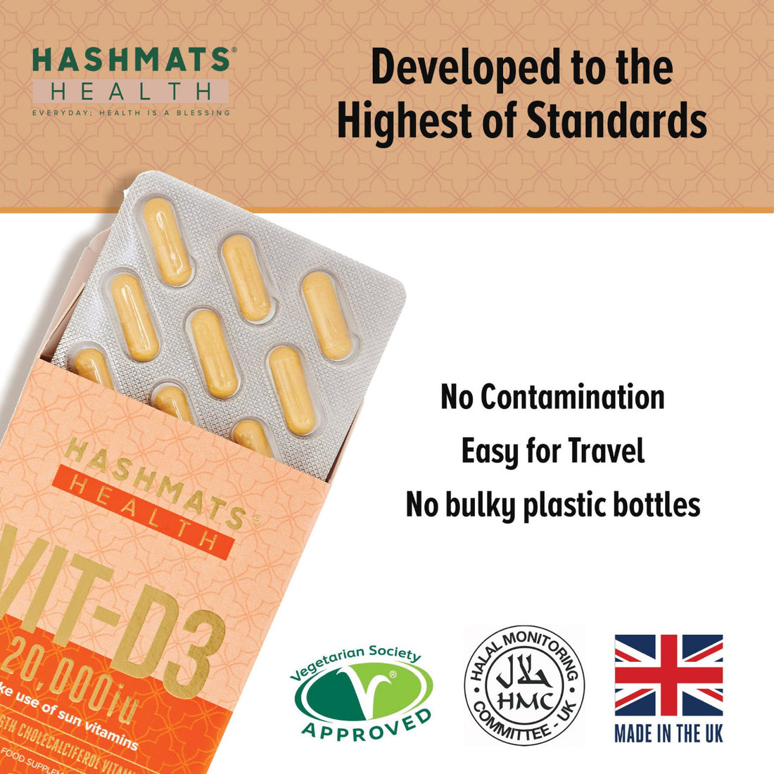 Certifié Halal - Vitamine D 20000 UI - Vit-D3 par HASHMATS®