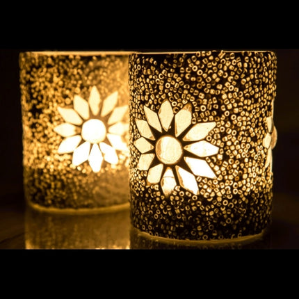 Mozaïek & kralen waxinehouder cilinder - transparant