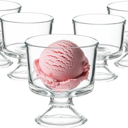 IJcoupes/IJsjes/Dessert serveer schaaltjes - set 6x stuks - glas - 290 ml - op voet - D9 cm/H10 cm