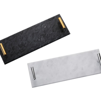 Marmeren dienblad met gouden hendels 40 x 14 cm zwart / wit