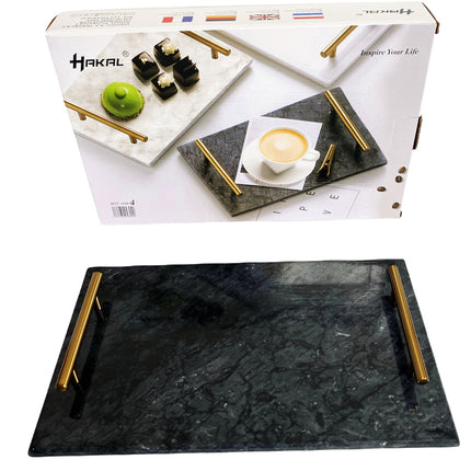 Marmeren dienblad met gouden hendels 30 x 20 cm