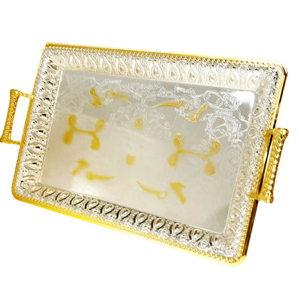 Dienblad rechthoek goud zilver 34x48 cm