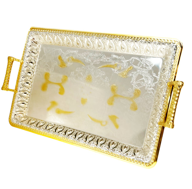 Dienblad rechthoek goud zilver 34x48 cm