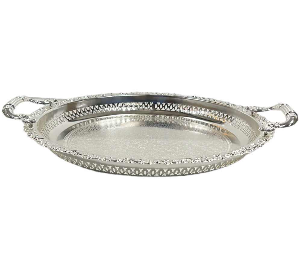 Marokkaans dienblad zilver, 38 cm – rond met oosterse patronen – foto 2