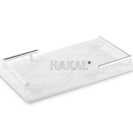 Melamine plateau - dienblad Marmer look  wit zilver 40x24cm